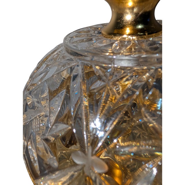Metal Vintage Cut Glass Perfume Tantalus 14.5" Gold Tone 6 Bottles Crystal Ball Stoppers For Sale - Image 7 of 15