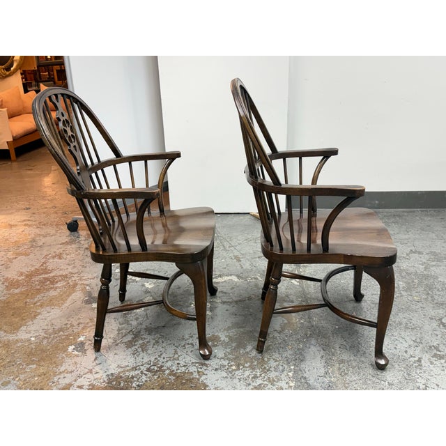 English Windsor Style Vintage Arm Chairs, Pair For Sale In San Francisco - Image 6 of 12