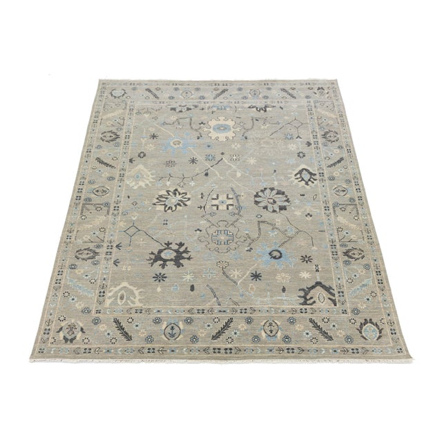 Textile Modern Oushak Style Hand-Knotted Wool Rug – Floral Design in Sage & Slate 9x12 For Sale - Image 7 of 10