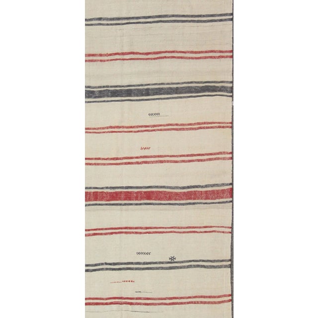 Turkish Kilim rug with horizontal stripes in red and blue, cream background, rug en-165684, country of origin / type:...