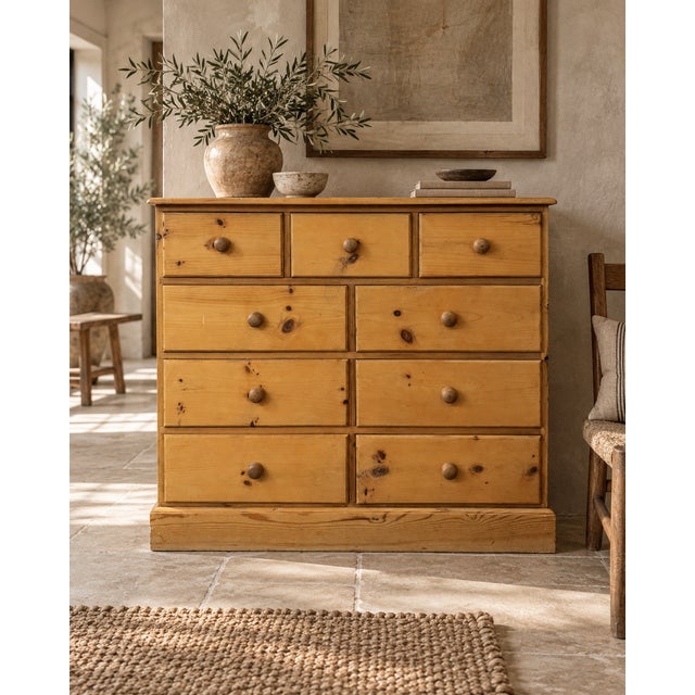 Mid-Century Modern Vintage Pine Nine Drawer Chest of Drawers, 1950s For Sale - Image 3 of 10