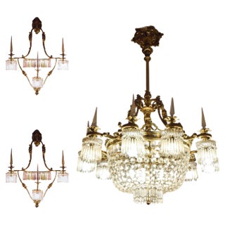 Large Bronze and Crystal Tassel Chandelier from Baccarat, Set of 3 For Sale