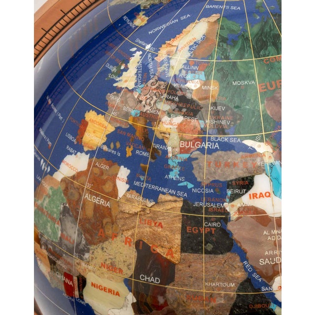 Modern Semi-Precious Stone Inlaid Revolving Globe on Copper Stand For Sale - Image 4 of 15