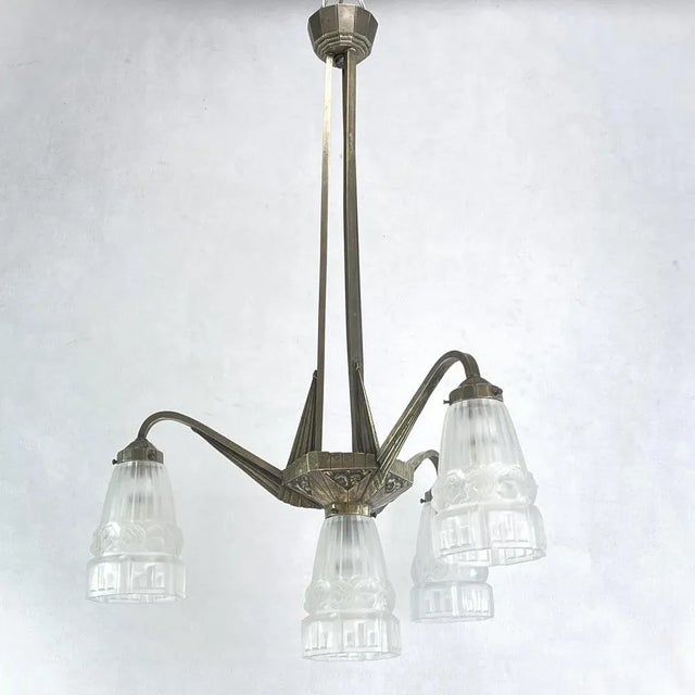 Art Deco Nickel-Plated Chandelier, 1930s For Sale - Image 3 of 10