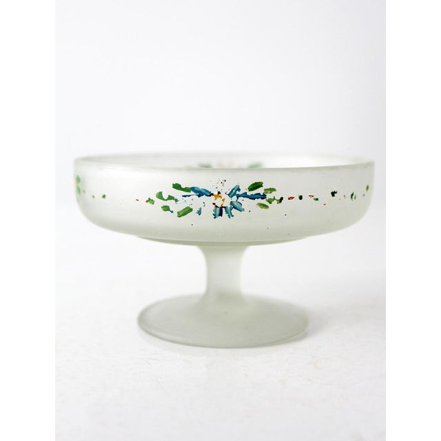 Mid 20th Century Vintage Floral Satin Glass Compote Pedestal Dish For Sale - Image 5 of 6