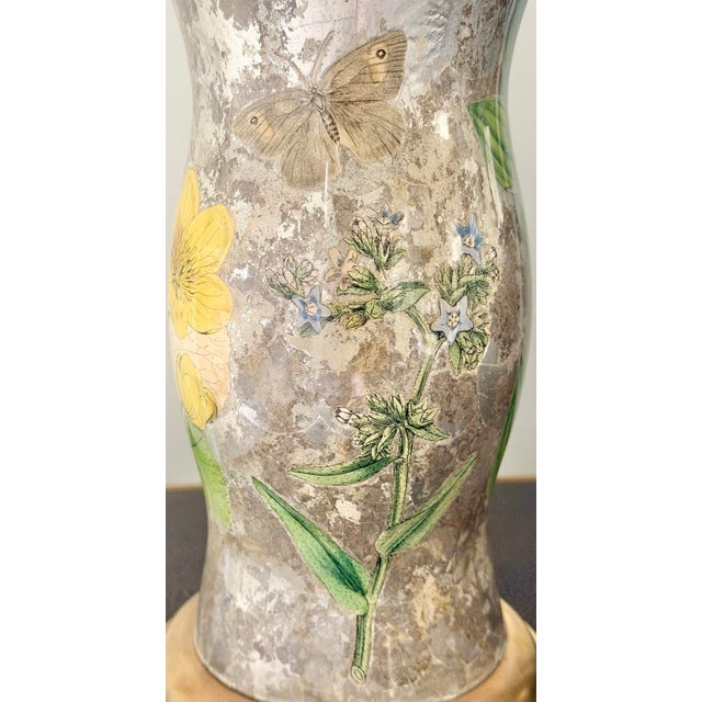 Glass Vintage Botanical Reverse-Decoupage Glass Table Lamp With Pierced Brass Base For Sale - Image 7 of 12