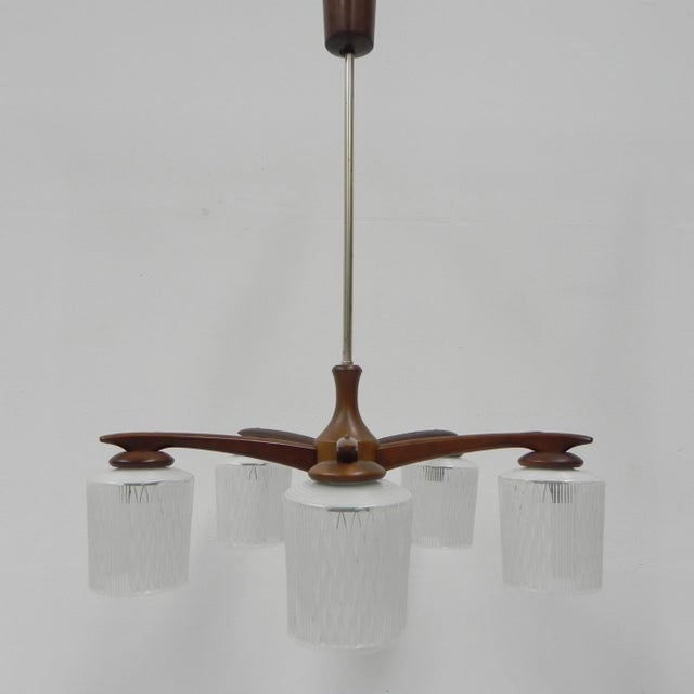 Height: 75 cm. ø: 60 cm. height of glass shades: 14 cm. ø glass shades: 12 cm. the lamp is equipped with 5 large bulb...