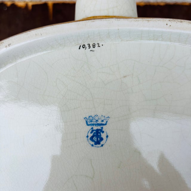 Metal Antique English Staffordshire Brandy Ceramic Barrel Dispenser, Circa 1900 For Sale - Image 7 of 14