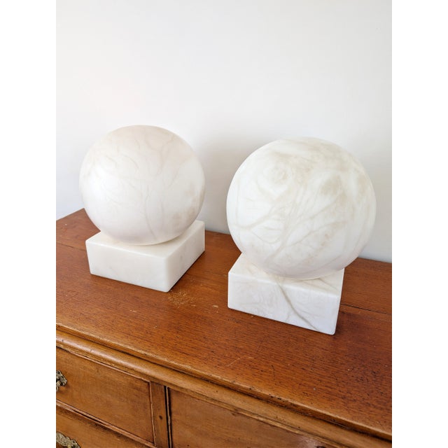 Stone Mid-Century Alabaster Globe Lamps, 1970s, Set of 2 For Sale - Image 7 of 16