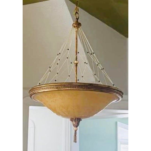 1990s Pasquale Miranda for Feiss, 24” Hollywood Regency Etched Authentic Alabaster Chandelier Seller Offering Free Chairish in Home Delivery For Sale - Image 9 of 12
