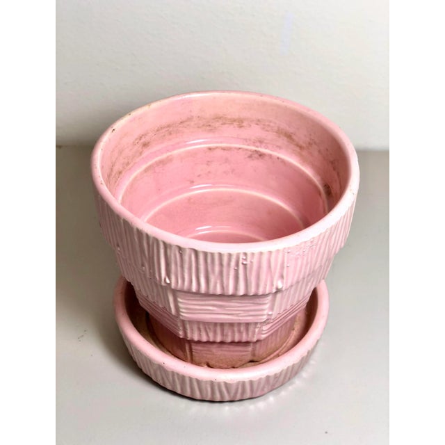 Ceramic McCoy Pottery 1940s - 1960s Small "Pink" Mid-Century Flower Pot and Saucer For Sale - Image 7 of 9