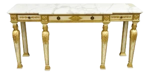 Antique Italian Neoclassical Cream & Gold Marble Top Figural Long Console Table
