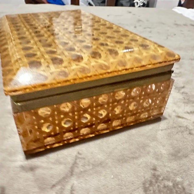 Textile 1980s Plexiglass and Vienna Straw Rectangular Box in the Manner of Dior Home For Sale - Image 7 of 13