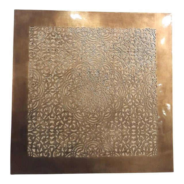 1980s Floral Embossed Square Wall Brass Lamp Hand Craft For Sale