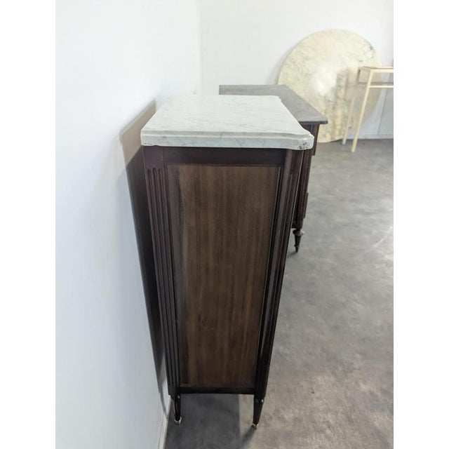 Wood Louis XVI Style Chest of Drawers in Mahogany and Carrara Marble For Sale - Image 7 of 9