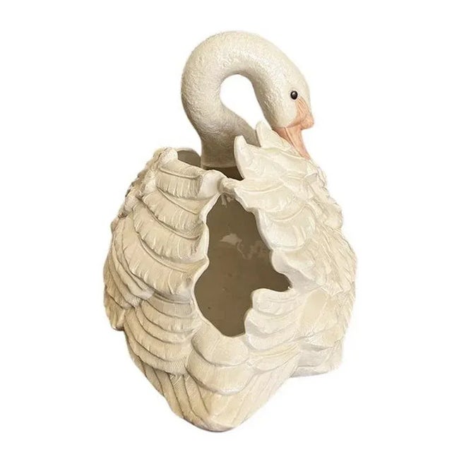 Large Vintage White Ceramic Swan Vase For Sale - Image 4 of 6