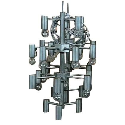 Large Chrome & Metal Chandelier Pendant Lamp For Sale