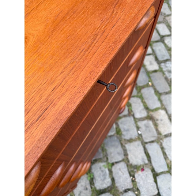 Danish Teak Chest of Drawers with Shell Handles and Lock For Sale - Image 6 of 11