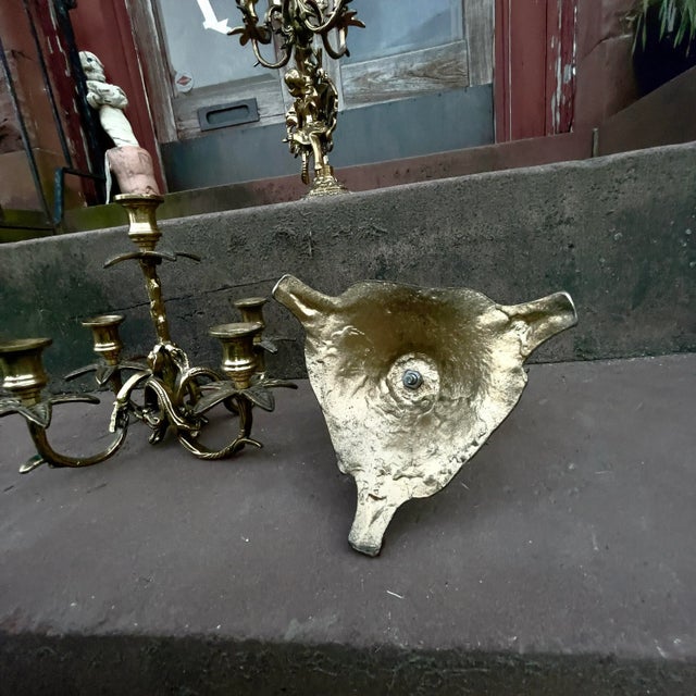 Metal Vintage 1950s Saudi Arabian Meets Rococo Brass Candelabras a Pair. For Sale - Image 7 of 8