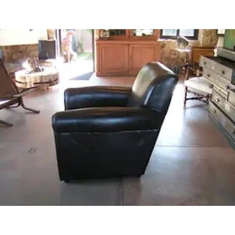 Vintage leather club chair attributed to San Francisco designer M. Gold. Piping detail in the back. Missing maker's mark