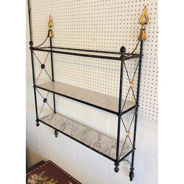 Late 20th Century Modern Federal Wrought Iron & Marble Hanging Shelf For Sale - Image 4 of 4