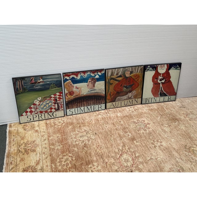 Nancy Thomas Folk Art Seasonal Plaques, Set of Four For Sale - Image 9 of 11