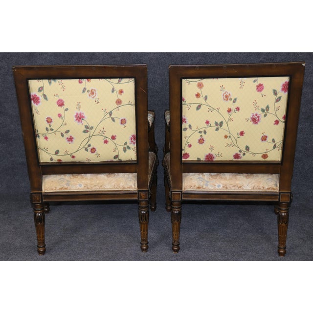French Pair of Antique French Louis XVI Style Silk Upholstered Armchairs For Sale - Image 3 of 12