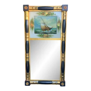 Antique American Federal Églomisé Giltwood Reverse Painted Mirror
