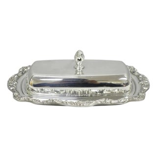 Vintage Lancaster Rose Poole Silver Plated Covered Butter Dish W/ Glass Liner For Sale