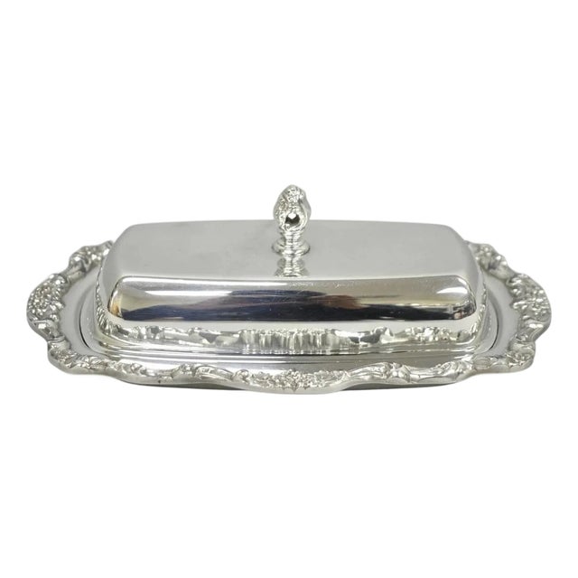 Vintage Lancaster Rose Poole Silver Plated Covered Butter Dish W/ Glass Liner For Sale