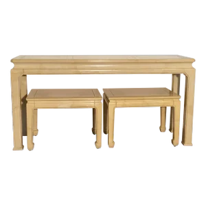 Henredon Ming Goatskin Console Table With Two Stools 1970's