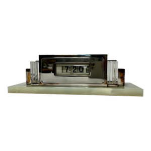 Lawson 975 Electric Clock – Silver With White Onyx Base, 1930s