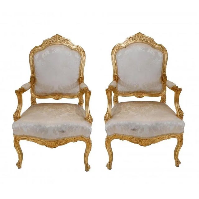 Set of Louis XVI French Gilt Armchairs For Sale - Image 4 of 4