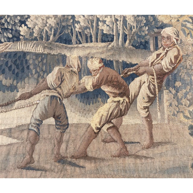 18th Century French Aubusson Pastoral Tapestry With Fishermen, Verdure & Castle For Sale - Image 10 of 12