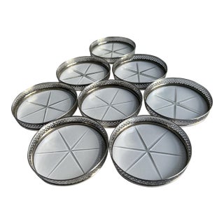 Early 20th Century Webster Co. Set of 8 Sterling Silver & Cut Crystal Coasters For Sale