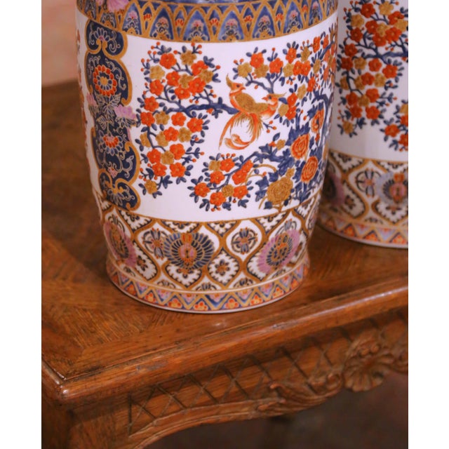 Red Pair of Early 20th C. Asian Imari Porcelain Vases With Floral and Bird Motifs For Sale - Image 8 of 11