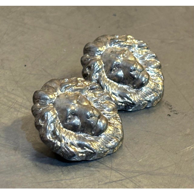 1970s-80s silver tone lion head pierced earrings. Excellent condition.