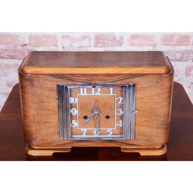 Art Deco Table Clock in Walnut, Chrome, and Glass, Czech, 1920s For Sale - Image 6 of 13