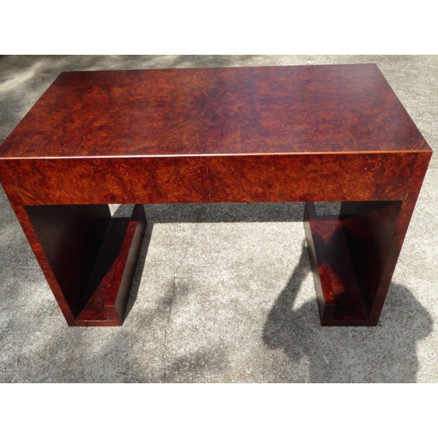 Wood Elm Burl Writing Desk / Dazzling, Intense Elm Burl For Sale - Image 7 of 9