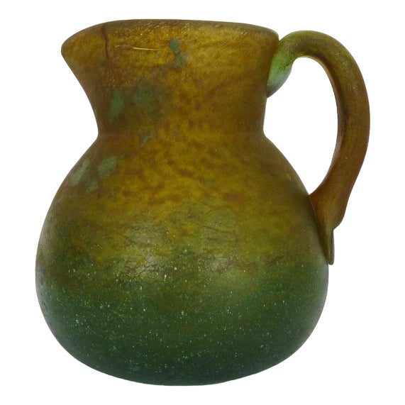 Pitcher in Orange and Green Marmorean Glass Paste. Signed Georges De Feure for Daum, 1930s For Sale