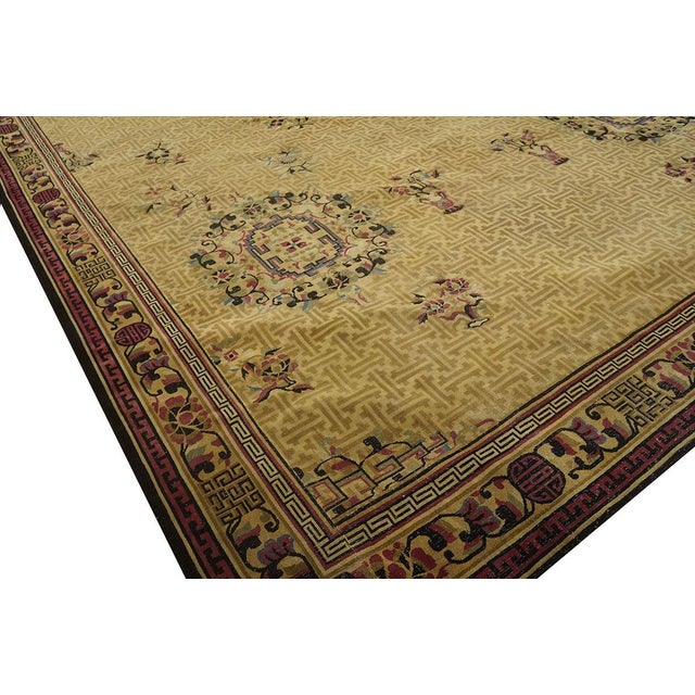 1900 - 1909 Marvelous Beige and Purple Color With Trellis Pattern Antique Chinese Rug For Sale - Image 5 of 7