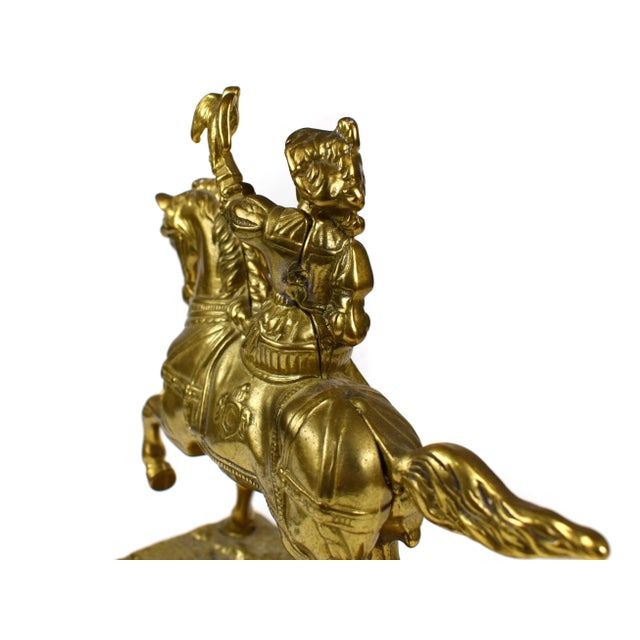 Brass Mid-Century Gold Brass Horsemen From Renaissance Era Bookends - a Pair For Sale - Image 8 of 13