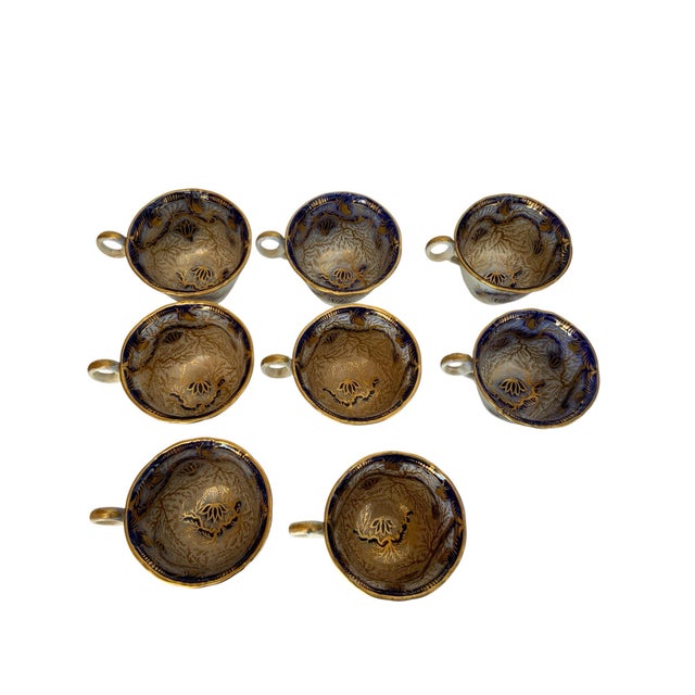 Rare Set of 8 Antique Minton Porcelain Teacups Pattern 832 Gold Seaweed Filigree Made in Staffordshire, England Circa...