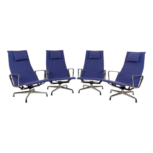 EA 124 Armchairs in Blue Fabric by Charles & Ray Eames for Vitra, Set of 4 For Sale