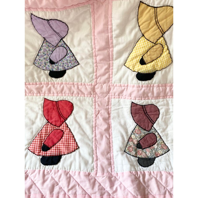 Vintage 80s Sunbonnet Sue Queen Embroidered Quilt For Sale - Image 4 of 12