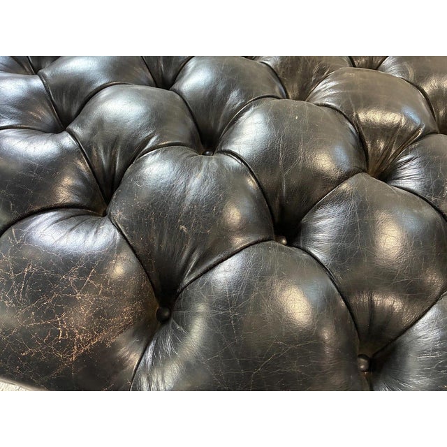 Animal Skin Vintage Large Leather Tufted Ottoman With Nail-Head Detail Coffee Table For Sale - Image 7 of 10