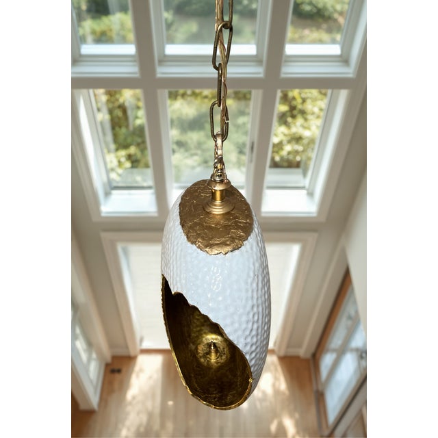 Antique Abstract Egg Shaped Shade With Sculptural Dragon Goddess Finial Pendant Light For Sale - Image 16 of 18