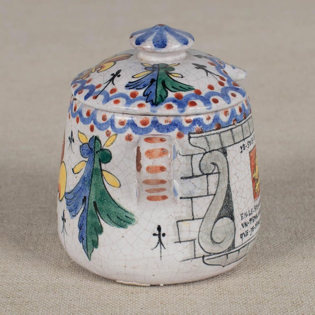 Ceramic 19th Century French Faience Fleur-De-Lis Lidded Pot, Hand-Painted For Sale - Image 7 of 12
