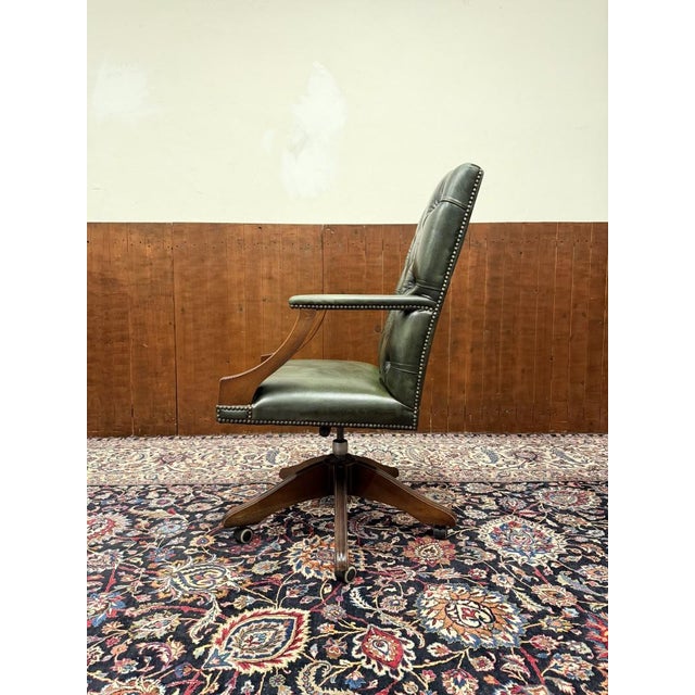 English Chesterfield Green Office Chair For Sale - Image 3 of 8