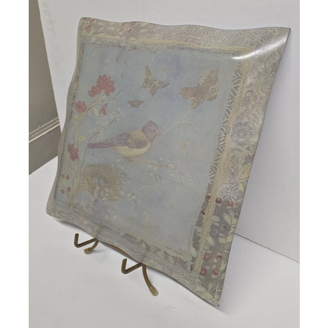Glass Vintage Butterfly & Bird Cased Glass Tray by Janet Tava For Sale - Image 7 of 7